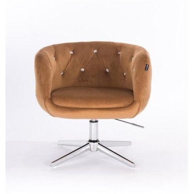 FOTEL BARDO CROSS MIODOWY WELUR CHROMOWANA PODSTAWA -Fotele Welurowe- 