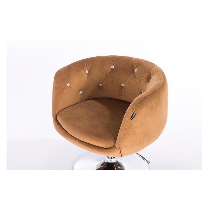 FOTEL BARDO CROSS MIODOWY WELUR CHROMOWANA PODSTAWA -Fotele Welurowe- 