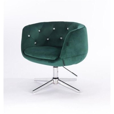 FOTEL BARDO CROSS BUTELKOWA ZIELEŃ WELUR CHROMOWANA PODSTAWA -Fotele Welurowe- 
