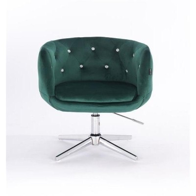 FOTEL BARDO CROSS BUTELKOWA ZIELEŃ WELUR CHROMOWANA PODSTAWA -Fotele Welurowe- 