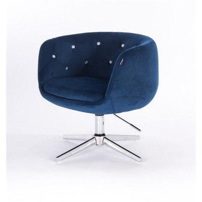 FOTEL BARDO CROSS CIEMNE MORZE WELUR CHROMOWANA PODSTAWA -Fotele Welurowe- 