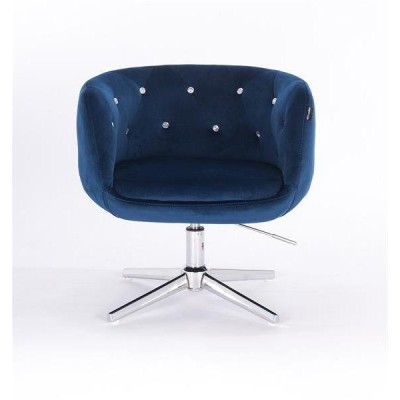 FOTEL BARDO CROSS CIEMNE MORZE WELUR CHROMOWANA PODSTAWA -Fotele Welurowe- 