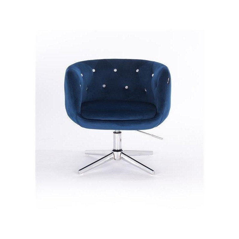 FOTEL BARDO CROSS CIEMNE MORZE WELUR CHROMOWANA PODSTAWA -Fotele Welurowe- 