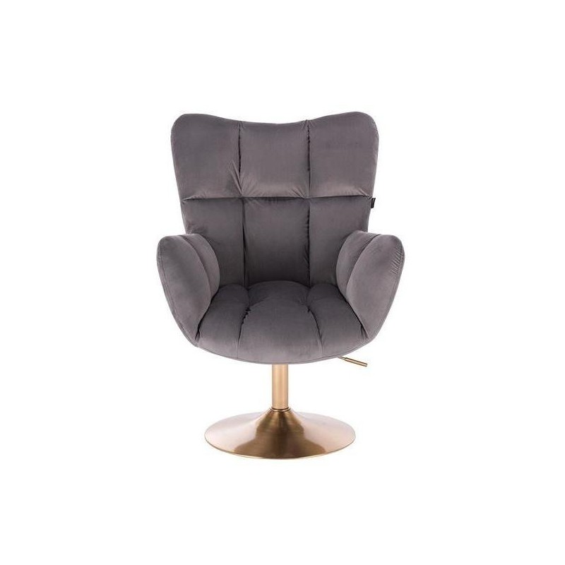 FOTEL PEDRO N GRAFITOWY WELUR ZŁOTA PODSTAWA -Fotele Welurowe- 