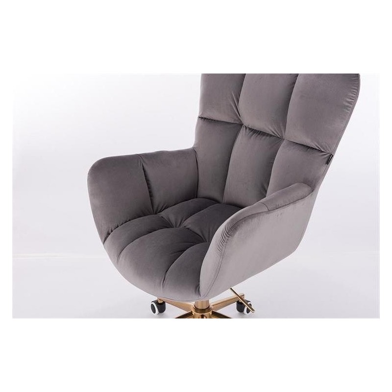 FOTEL PEDRO N GRAFITOWY WELUR ZŁOTA PODSTAWA -Fotele Welurowe- 