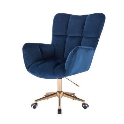 FOTEL PEDRO K CIEMNE MORZE WELUR ZŁOTA PODSTAWA -Fotele Welurowe- 