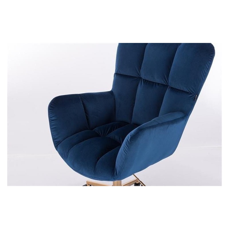 FOTEL PEDRO K CIEMNE MORZE WELUR ZŁOTA PODSTAWA -Fotele Welurowe- 