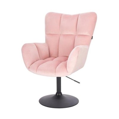 FOTEL PEDRO N PUDROWY RÓŻ WELUR CZARNA PODSTAWA -Meble- 