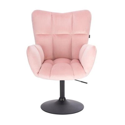 FOTEL PEDRO N PUDROWY RÓŻ WELUR CZARNA PODSTAWA -Meble- 