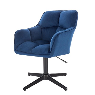 deep-blue velvet chair black cross-base