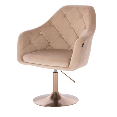 Welurowe krzesło latte złota podstawa