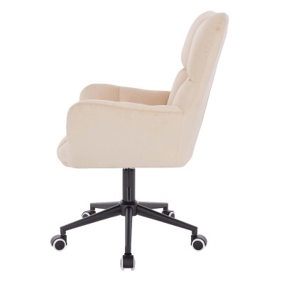 Cream velour chair black wheels