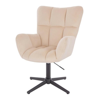 Cream velour chair black cross-base