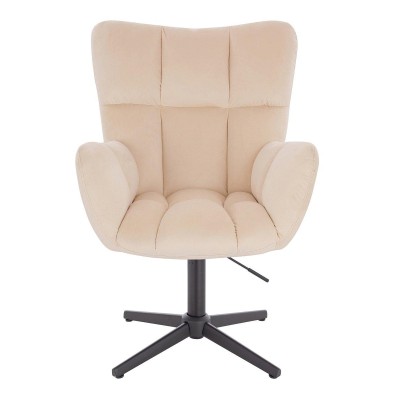 Cream velour chair black cross-base