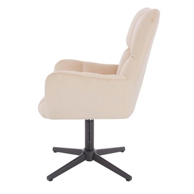 Cream velour chair black cross-base