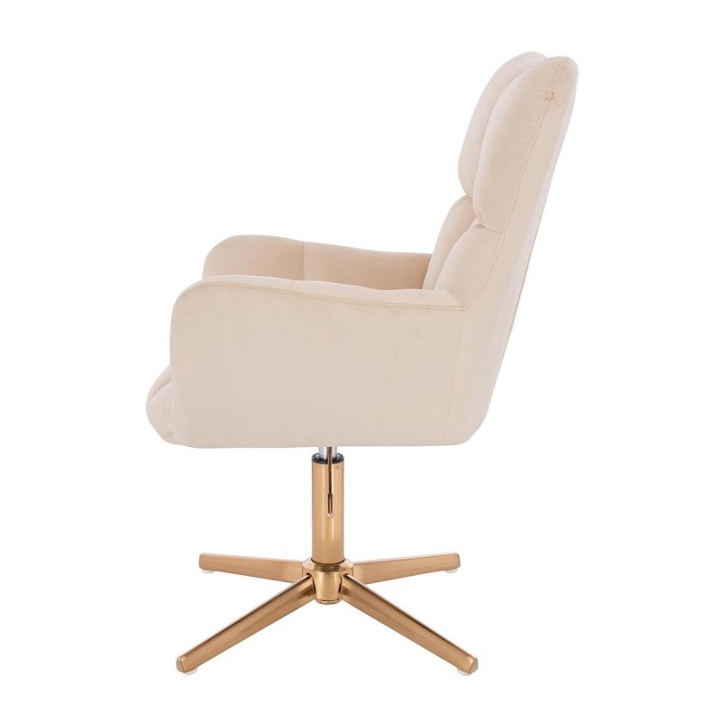 Cream velvet chair gold cross-base
