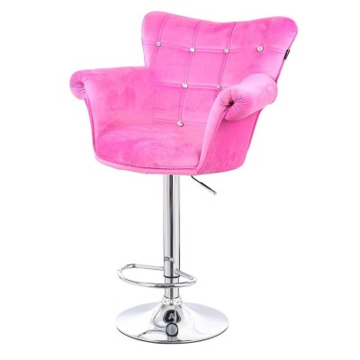 Różowy welurowy fotel kosmetyczny chromowany