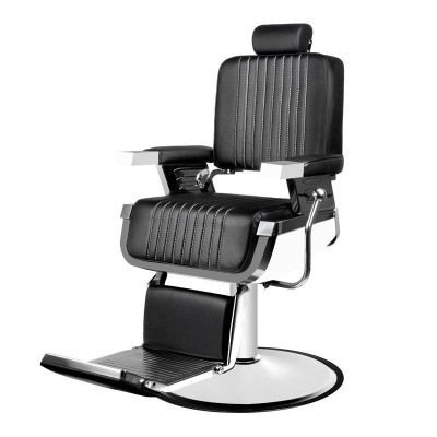Czarna fryzjerska krzesło z podnóżkiem