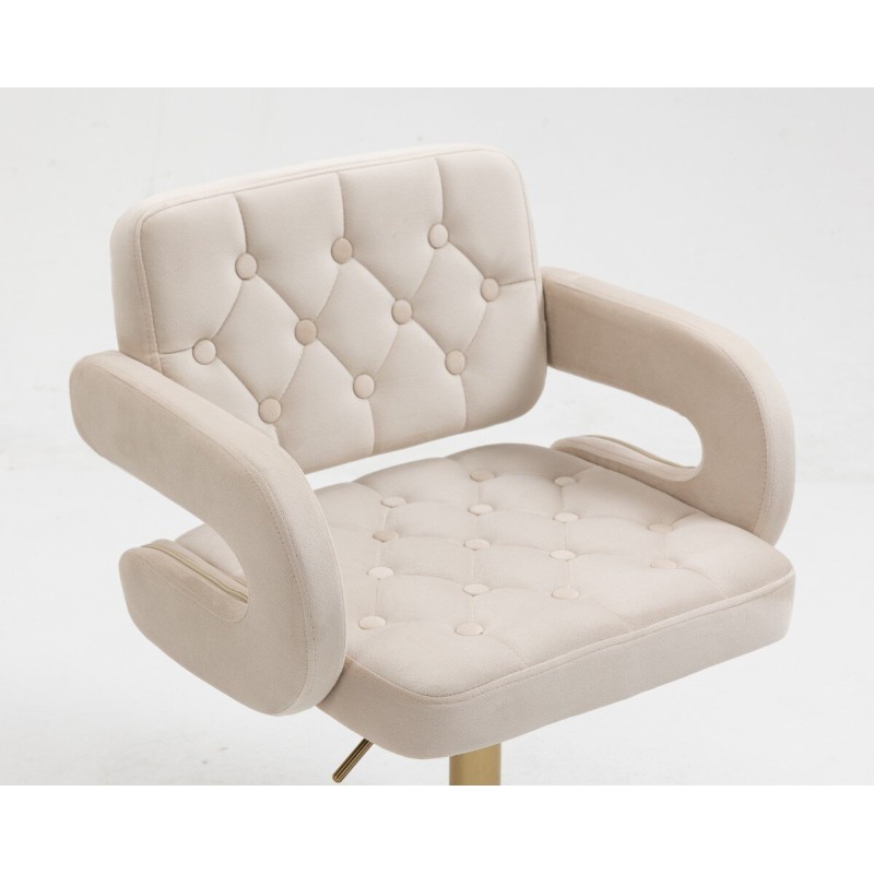 Cream velour chair gold cross-base