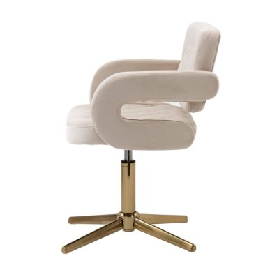 Cream velour chair, gold cross-base