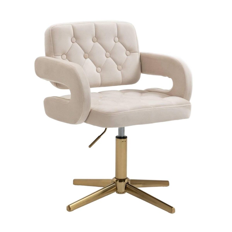 Kremowe welurowe krzesło złoty krzyżak