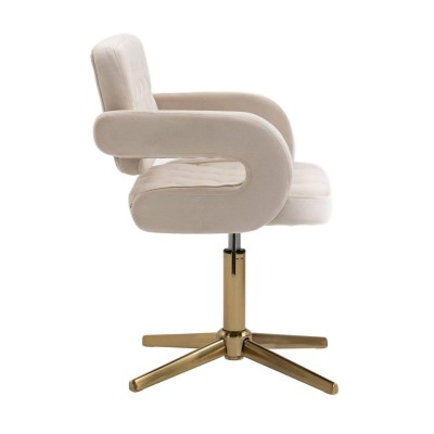 Kremowe welurowe krzesło złota podstawa