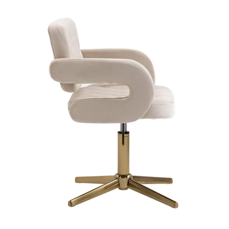 Kremowe welurowe krzesło złota podstawa