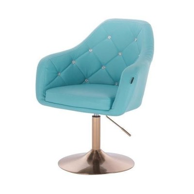 Fotel BLINK HR  Turkusowa Skóra Złota Podstawa