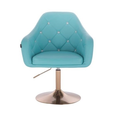Fotel BLINK HR  Turkusowa Skóra Złota Podstawa