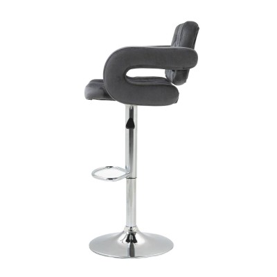 Graphite velvet stool chrome base