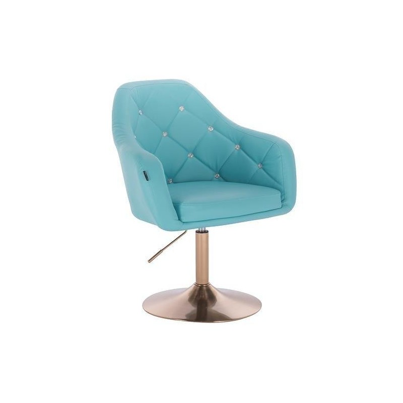 Fotel BLINK HR  Turkusowa Skóra Złota Podstawa
