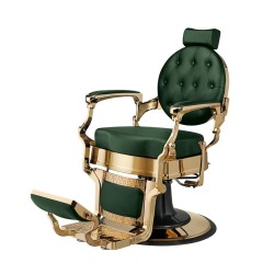 Fotel Barberski CAESAR BUZZ GOLD - Ciemnozielony -Wyposażenie Fryzjerskie- 