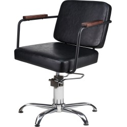 Czarny Fotel Fryzjerski ENZO - Srebrna Pięcioramienna Podstawa - Ayala 48h -Fotele fryzjerskie- 