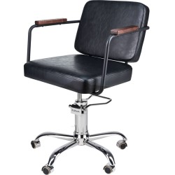 Czarny Fotel Fryzjerski ENZO - Srebrna Pięcioramienna Podstawa - Ayala 48h -Fotele fryzjerskie- 