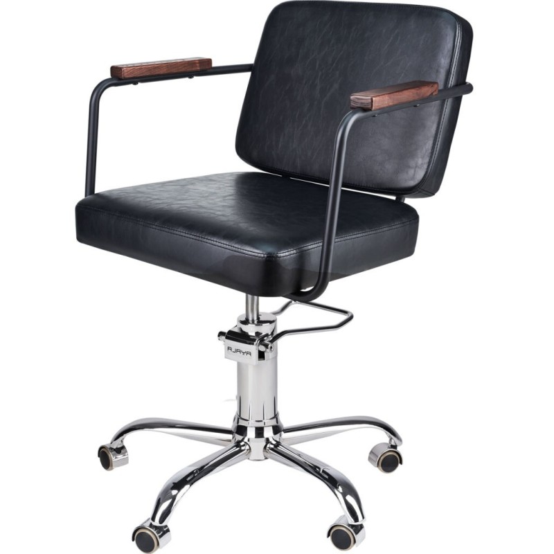 Czarny Fotel Fryzjerski ENZO - Srebrna Pięcioramienna Podstawa - Ayala 48h -Fotele fryzjerskie- 