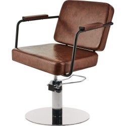 Brązowy fotel fryzjerski srebrna podstawa