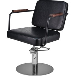Czarny Fotel Fryzjerski ENZO - Srebrna Okrągła Podstawa - Ayala 48h -Fotele fryzjerskie- 