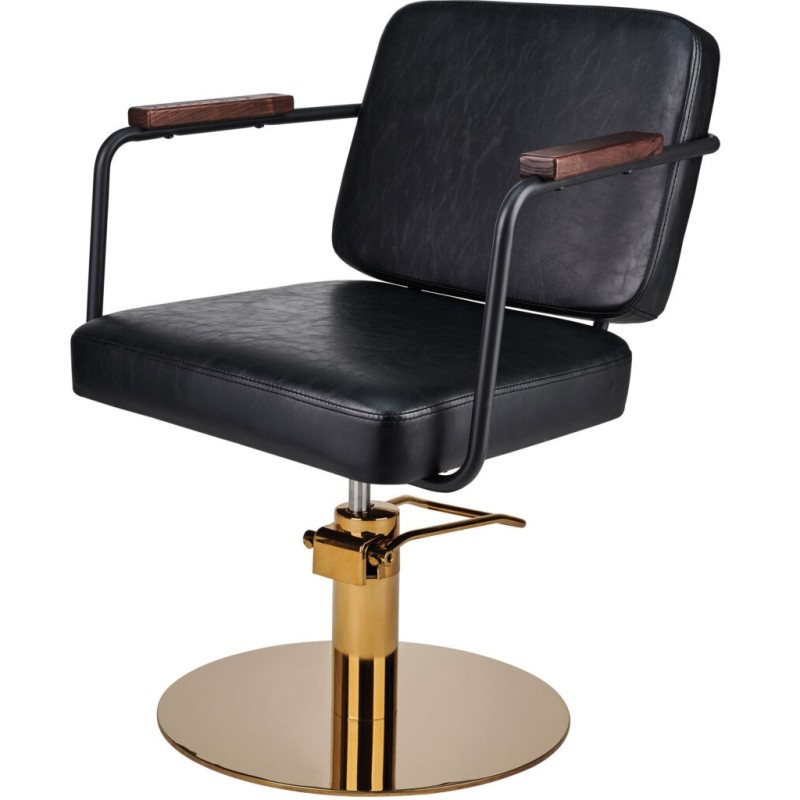 Czarny Fotel Fryzjerski ENZO - Złota Okrągła Podstawa - Ayala 48h -Fotele fryzjerskie- 