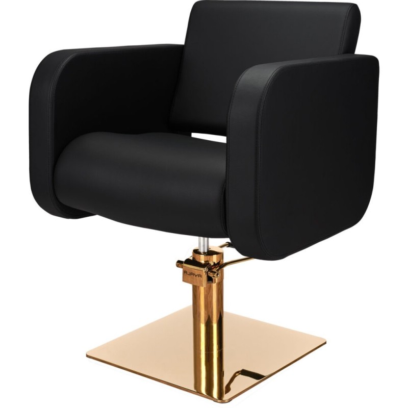 Czarny Fotel Fryzjerski GLOBE  - Złota Kwadratowa Podstawa - Ayala 48h -Fotele fryzjerskie- 
