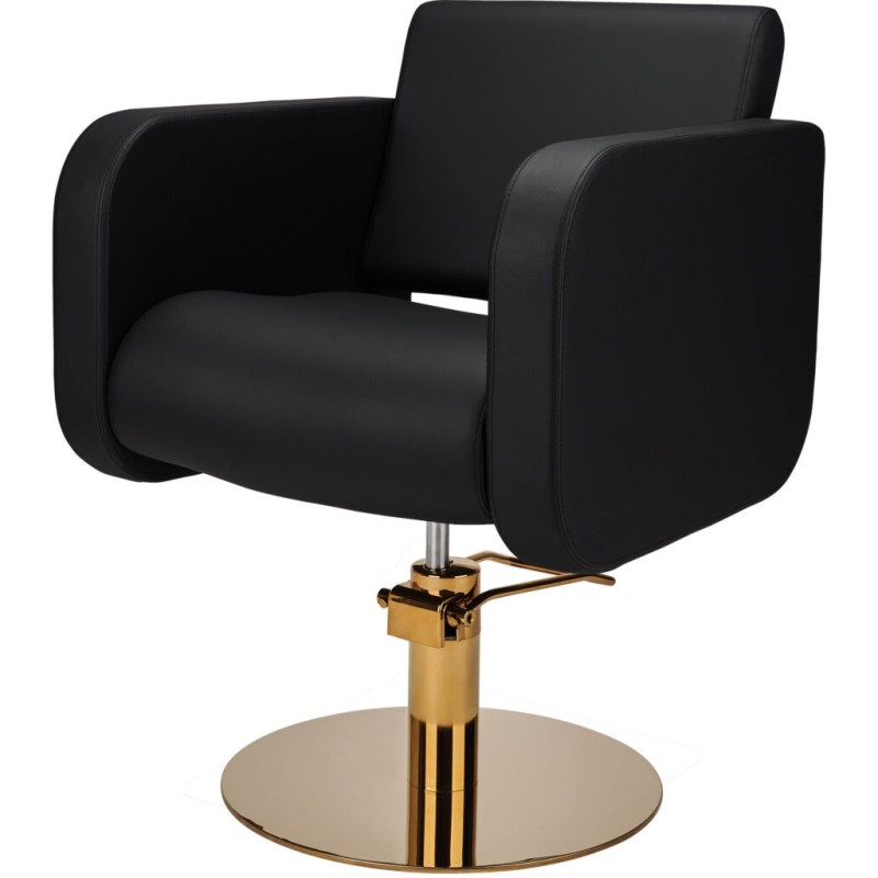 Czarny Fotel Fryzjerski GLOBE  - Złota Okrągła Podstawa - Ayala 48h -Fotele fryzjerskie- 