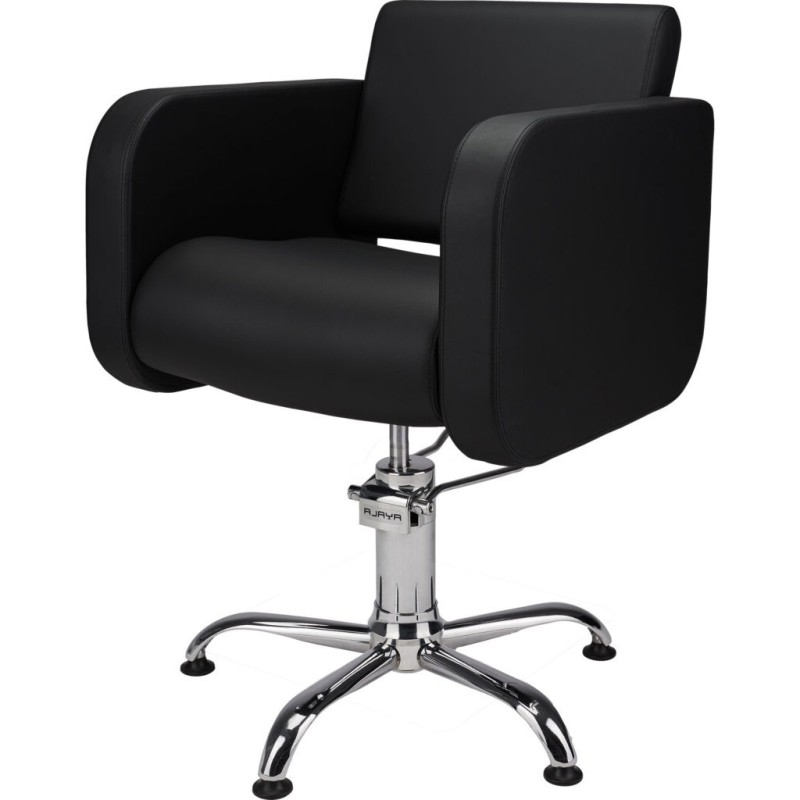 Czarny Fotel Fryzjerski GLOBE  - Srebrna Pięcioramienna Podstawa - Ayala 48h -Fotele fryzjerskie- 