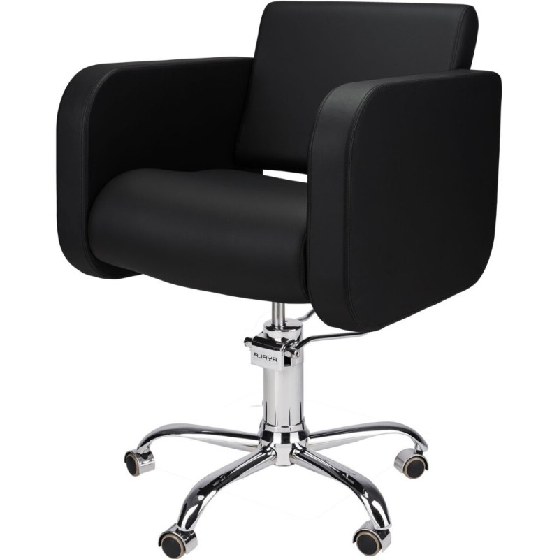 Czarny Fotel Fryzjerski GLOBE  - Srebrna Pięcioramienna Podstawa - Ayala 48h -Fotele fryzjerskie- 