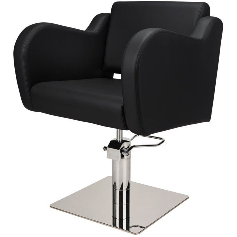 Czarny Fotel Fryzjerski HOLLY B  - Srebrna Kwadratowa Podstawa - Ayala 48h -Fotele fryzjerskie- 