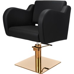 Czarny Fotel Fryzjerski HOLLY B  - Złota Kwadratowa Podstawa - Ayala 48h -Fotele fryzjerskie- 