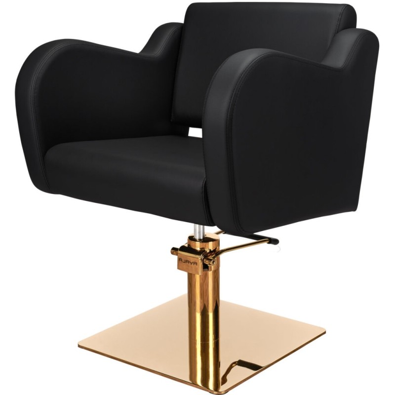 Czarny Fotel Fryzjerski HOLLY B  - Złota Kwadratowa Podstawa - Ayala 48h -Fotele fryzjerskie- 
