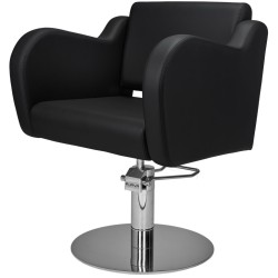 Czarny Fotel Fryzjerski HOLLY B  - Srebrna Okrągła Podstawa - Ayala 48h -Fotele fryzjerskie- 