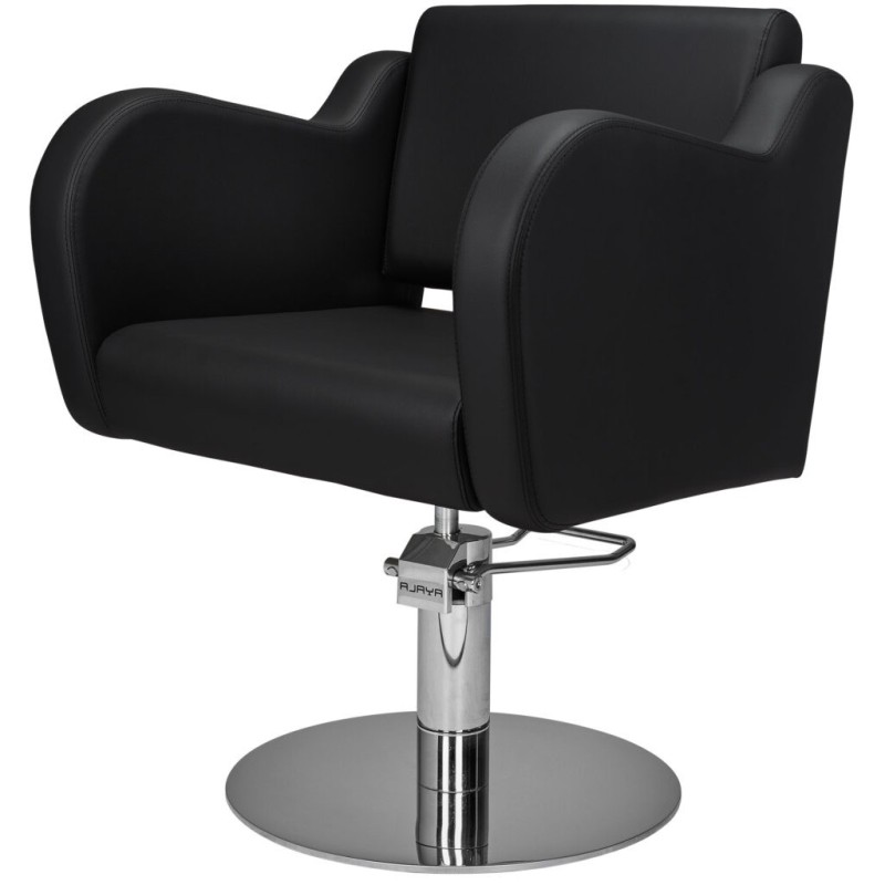 Czarny Fotel Fryzjerski HOLLY B  - Srebrna Okrągła Podstawa - Ayala 48h -Fotele fryzjerskie- 