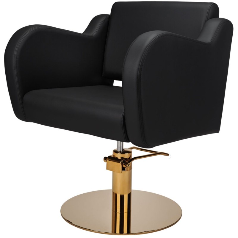 Czarny Fotel Fryzjerski HOLLY B  - Złota Okrągła Podstawa - Ayala 48h -Fotele fryzjerskie- 