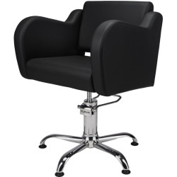 Czarny Fotel Fryzjerski HOLLY B  - Srebrna Pięcioramienna Podstawa - Ayala 48h -Fotele fryzjerskie- 