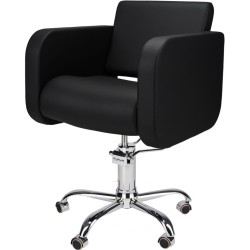 Czarny Fotel Fryzjerski HOLLY B  - Srebrna Pięcioramienna Podstawa - Ayala 48h -Fotele fryzjerskie- 